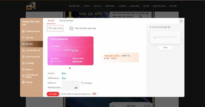 Các vấn đề thường gặp khi rút tiền từ C54